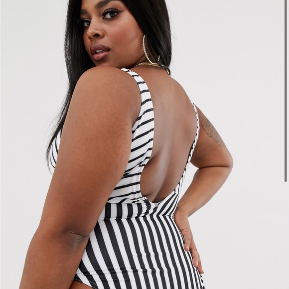 Striped Black and White Swimsuit - Picture 2 of 3